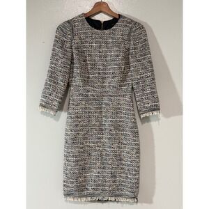 J. Crew Tweed Multicolor 3/4 Sleeves Dress Women's 00 Petite
